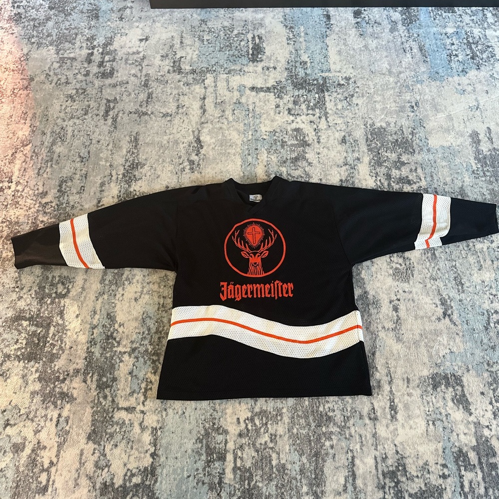 Rare Vintage 90s Jagermeister Promo Black Mesh  Hockey Jersey Mens L